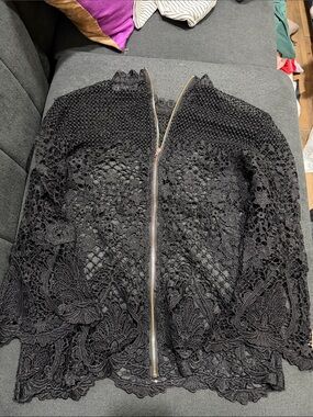 BOLD elements Black Crochet Lace Zip Jacket